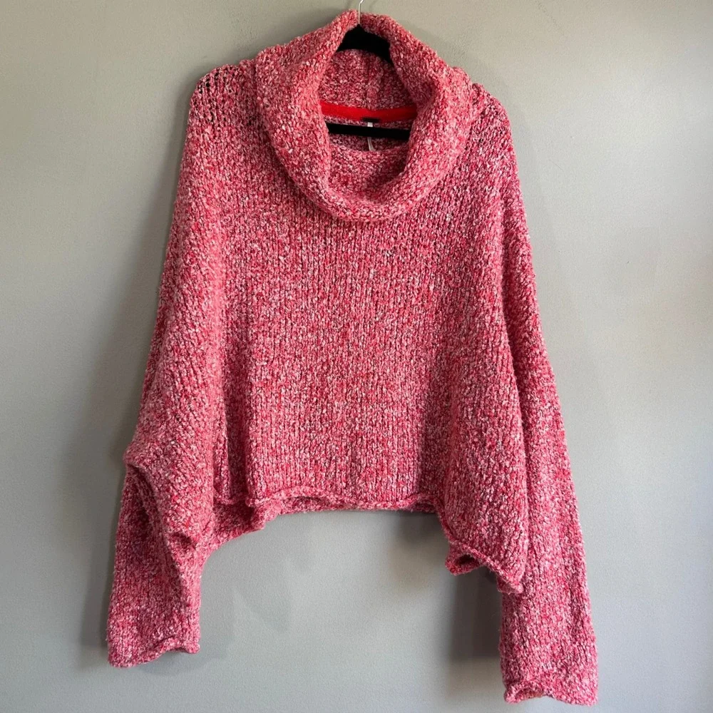 Free People Cowl Neck Sweater Red Pink Marled Boucle Small OB1032730